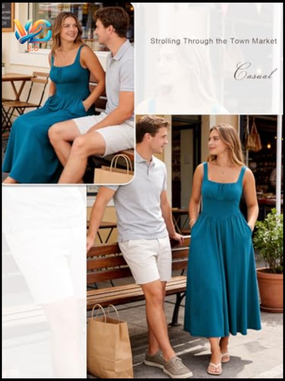 Womens Sleeveless Square Neck Midi Dress with Pockets A-Line Sundress - Picture 6 of 7